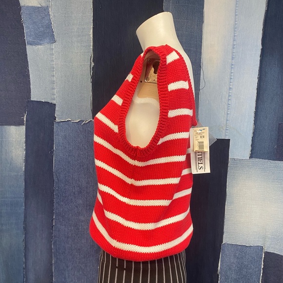Vintage 90’s Red & White Striped NWT Knitted Vest Sz M - Picture 4 of 11